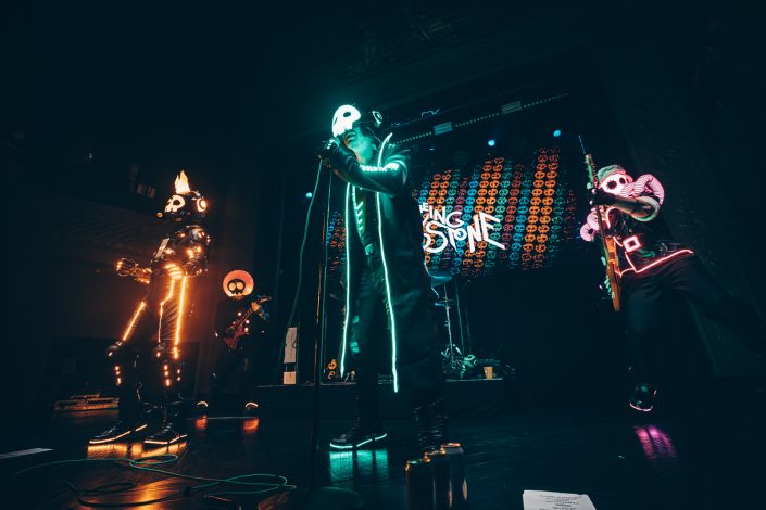 The Living Tombstone light up August Hall